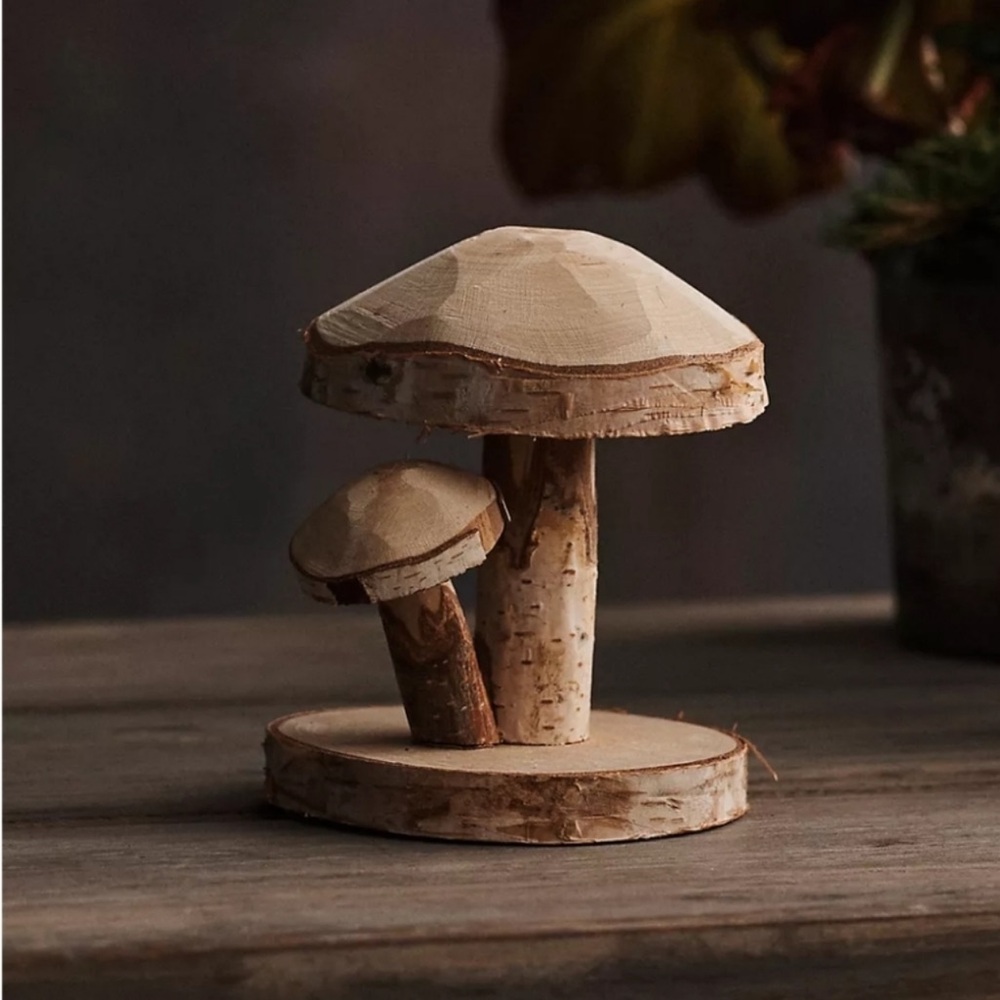 Anthropologie Carved Oak Mushrooms